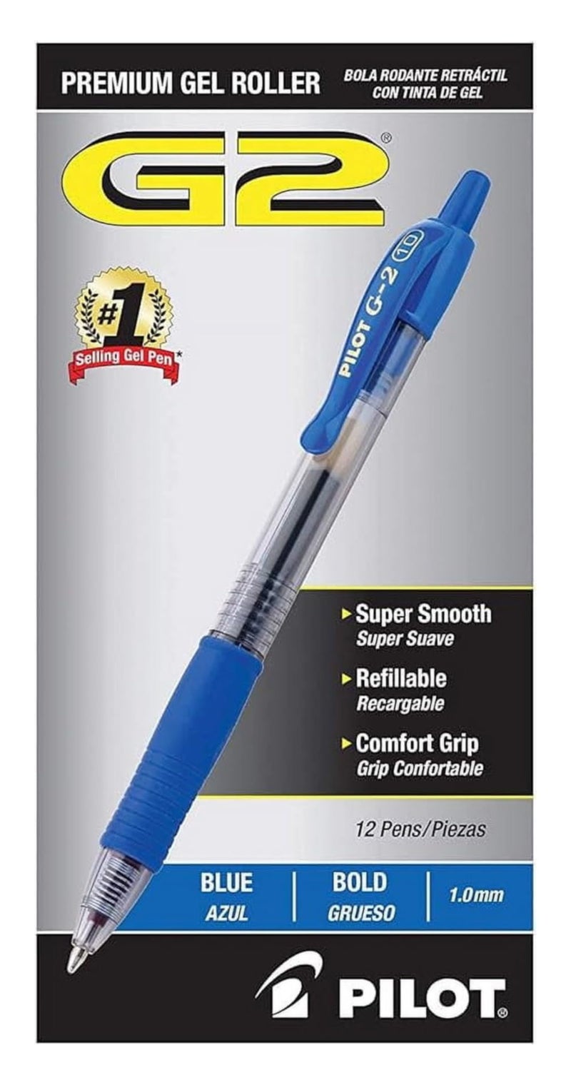PILOT G2 Premium Refillable & Retractable Rolling Ball Gel Pens, Bold Point, Blue Ink, 12 Count (31257), 1 Pack